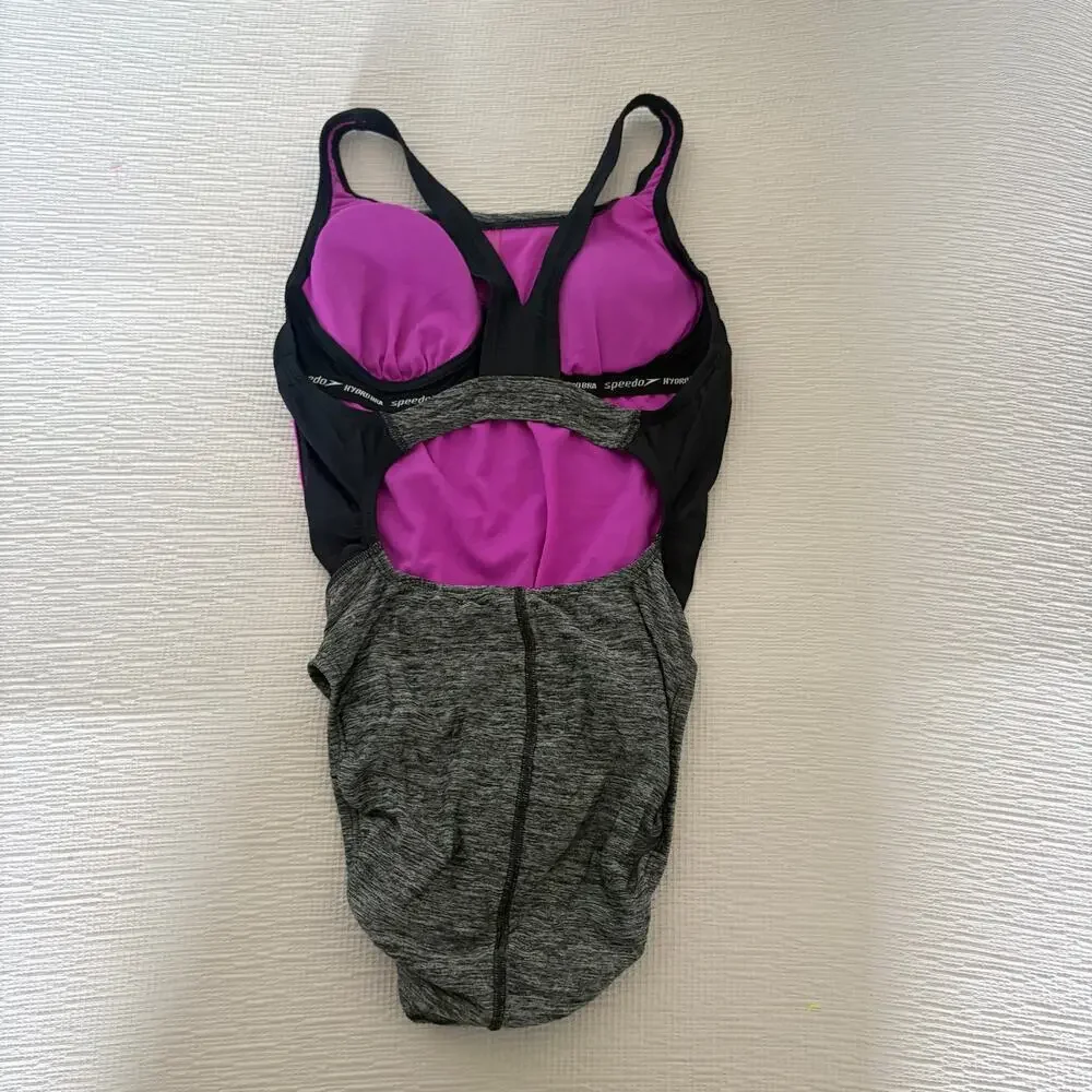 Speedo one piece endurance swimsuit size 6 gray pink racerback performance